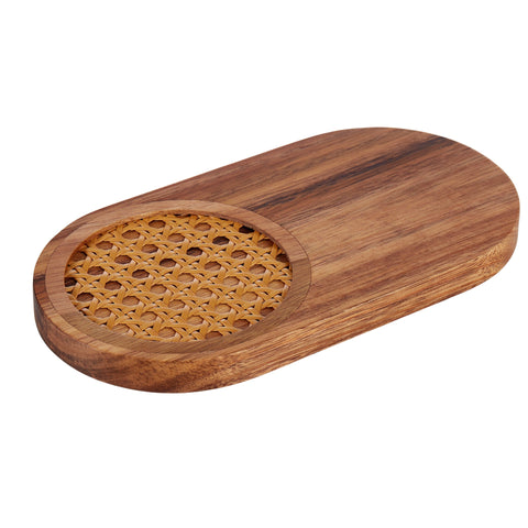 Acacia & Rattan Snack Serving Board Natural