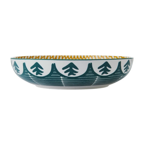 Glazed Stoneware Coupe Bowl, Green Leaf, 21x5cm, Labelled