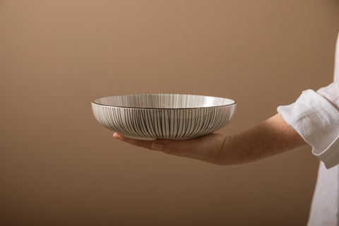 Glazed Stoneware Coupe Bowl, Black Stripe, 21x5cm, Labelled