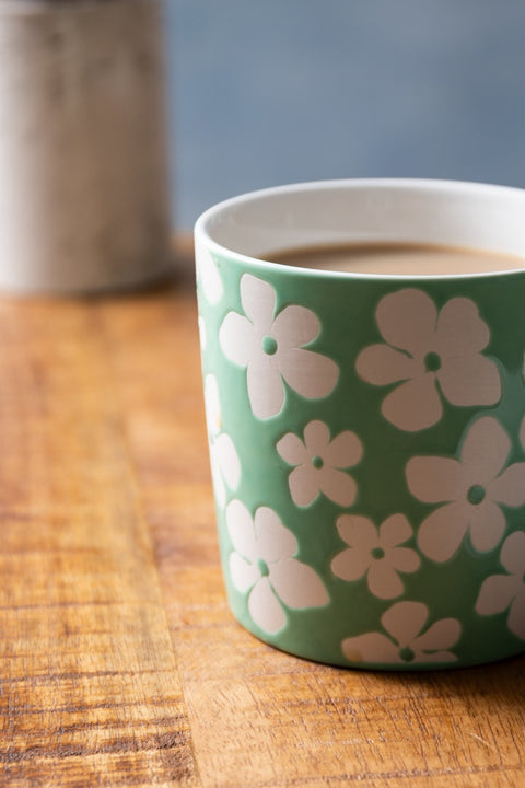 Stoneware Mug, Blue Flower, 360ml, Labelled