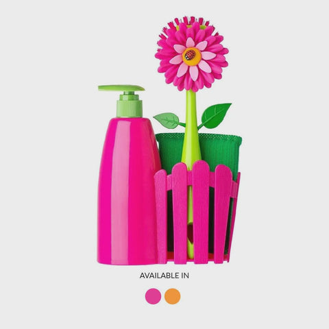 Vigar Flower Power Orange 3Pc Sink Caddy Set + Dispenser