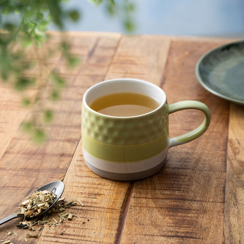 Stoneware Mug, Textured Ombre Green, 320ml, Labelled