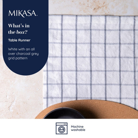 Cotton Linen Table Runner Grid Design - 230 x 33cm