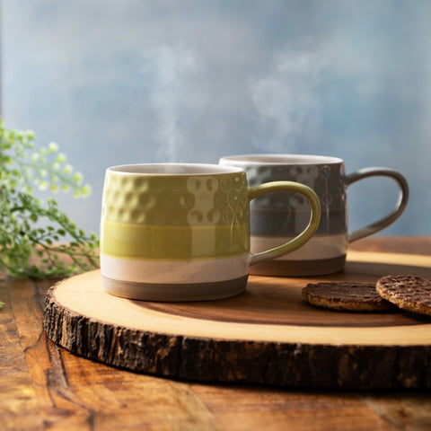 Stoneware Mug, Textured Ombre Green, 320ml, Labelled