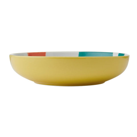Glazed Stoneware Coupe Bowl, Yellow Abstract, 21x5cm, Labelled