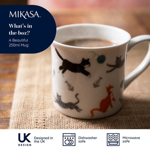Fine Bone China 300ml Fluted Mug, Cat, Labelled