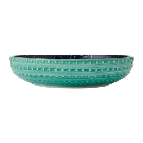 Glazed Stoneware Coupe Bowl, Indigo Chevron, 21x5cm, Labelled